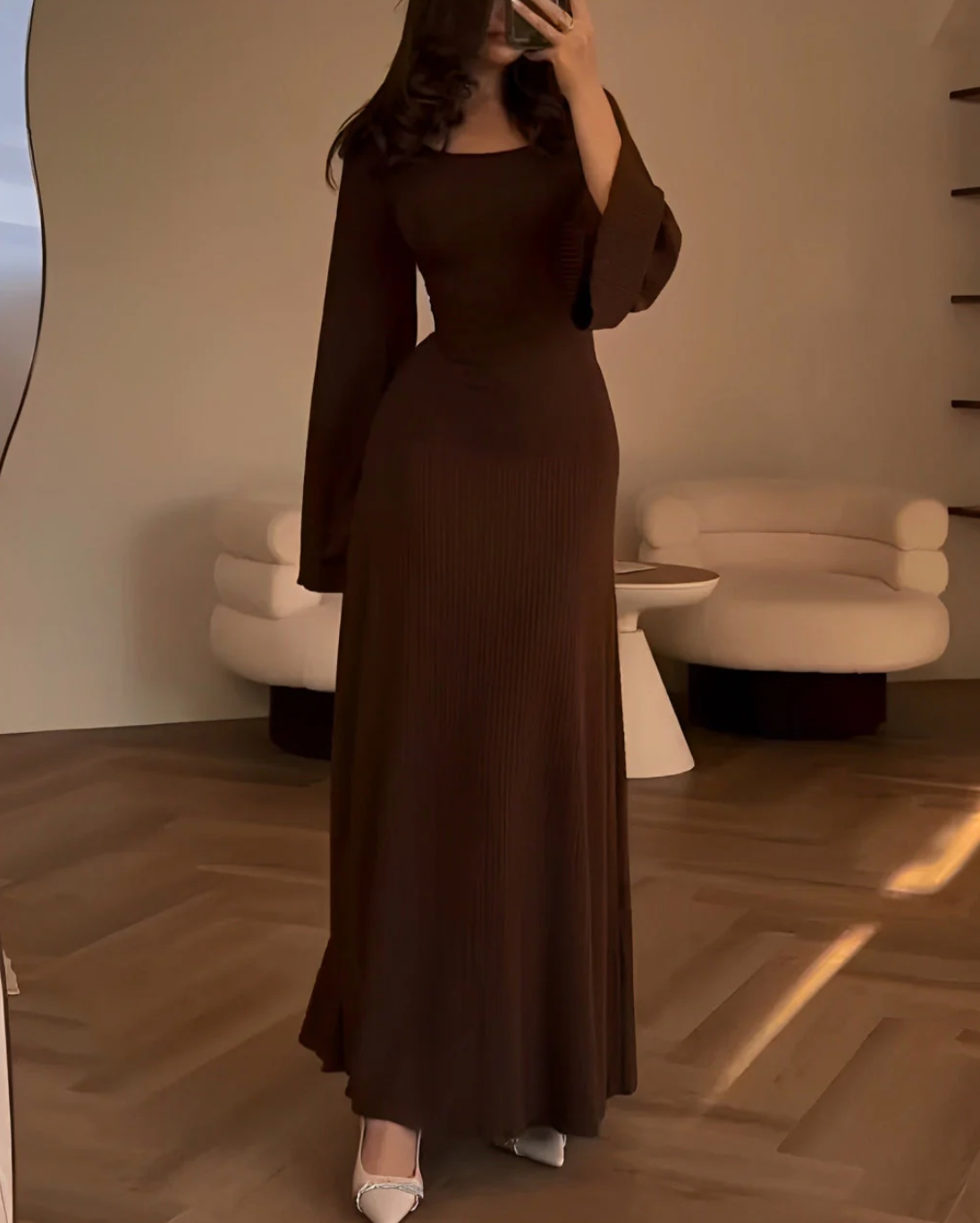 Zarif Örgü Maksi Elbise